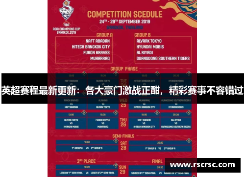 英超赛程最新更新：各大豪门激战正酣，精彩赛事不容错过